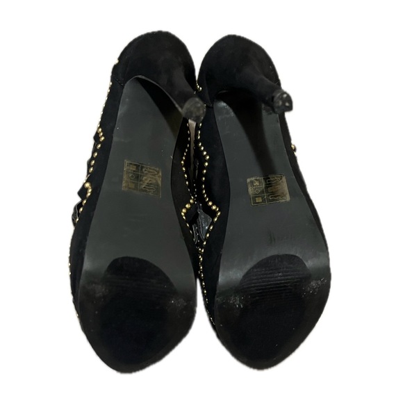 JustFab Elegant Suede Black and Gold Ankle Boot Women's Heels, Size 8 - Picture 12 of 12